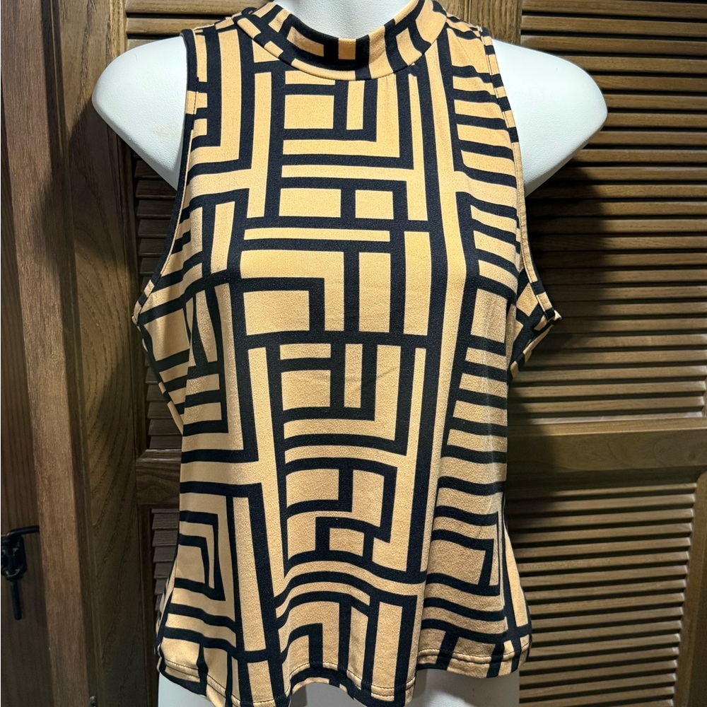 SHEIN Black and Tan Geometric Tank Top